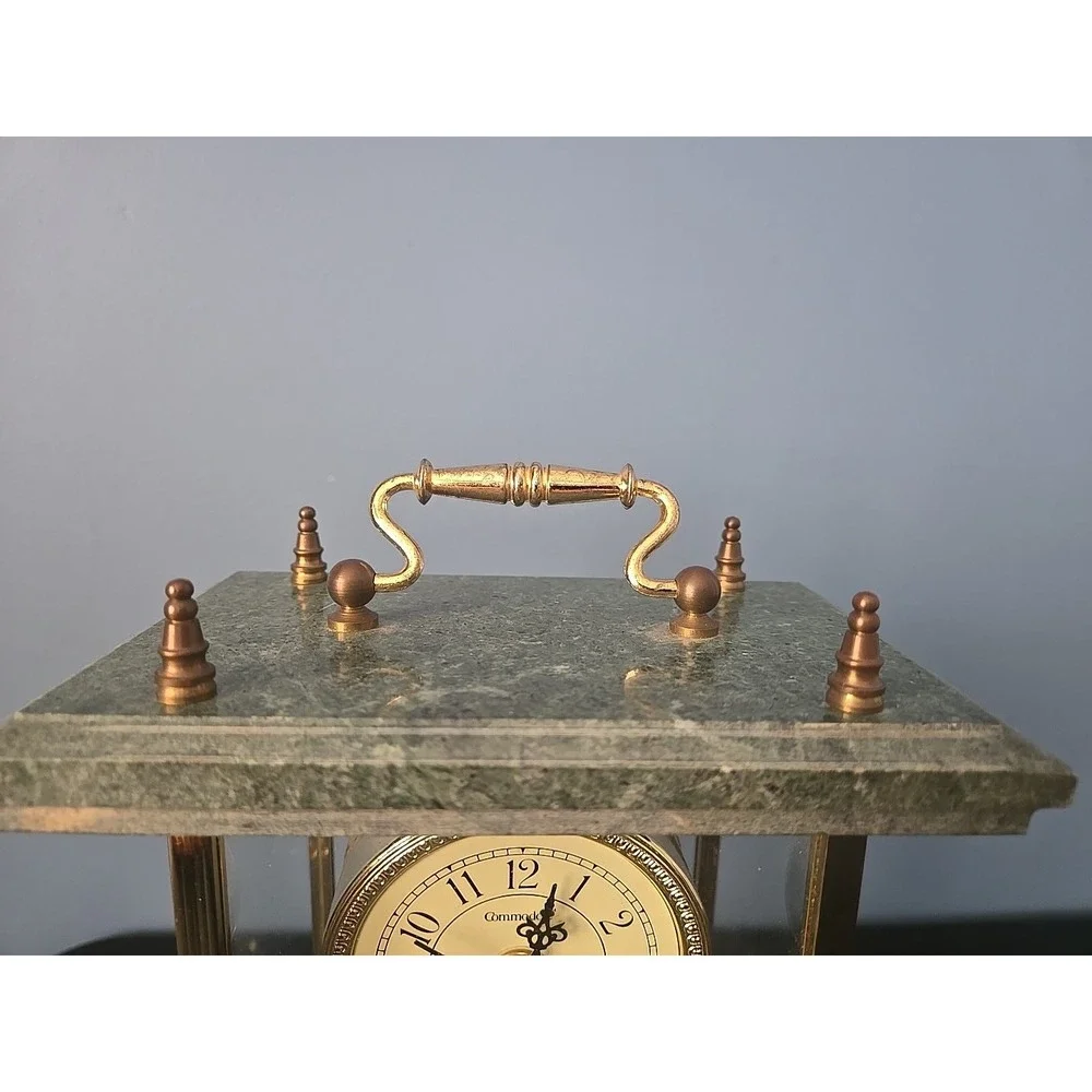 Vintage Commodore Quartz Mantel Clock Marble Brass Rotating Pendulum Not WORKING